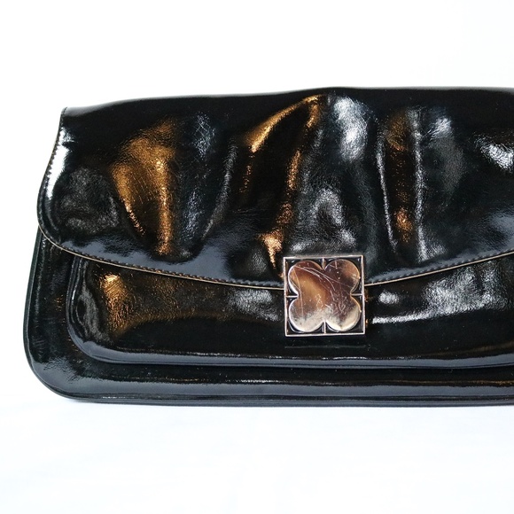 NWT Vintage Liz Claiborne Black Patent Clutch Purse Handbag Clover - Picture 7 of 7